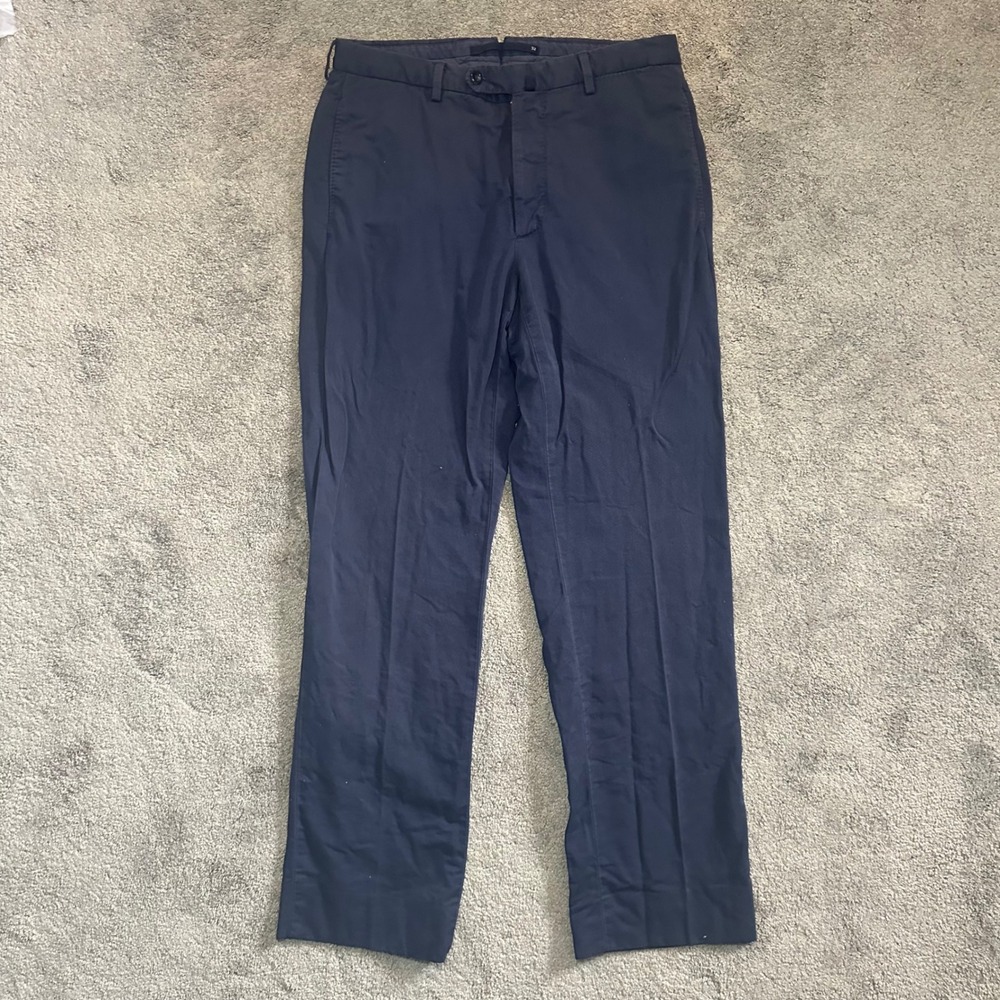 Incotex Chinolino Pants Men 32 (Fit 31x31.5) Navy Blue Cotton Linen Blend Slim